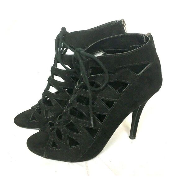 Chinese Laundry Lady Day Black Cutout Faux Suede Lace Up Heels  ~ Women Size 9 - Picture 3 of 7